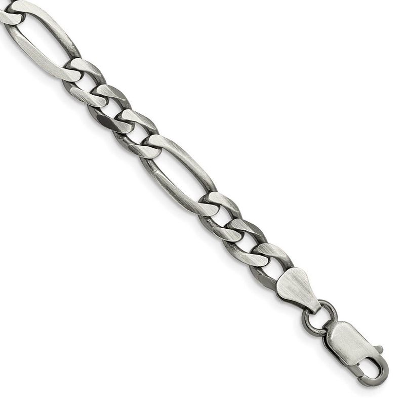 Mens 6.5mm Sterling Silver Solid Antiqued Figaro Chain Necklace, 22 In